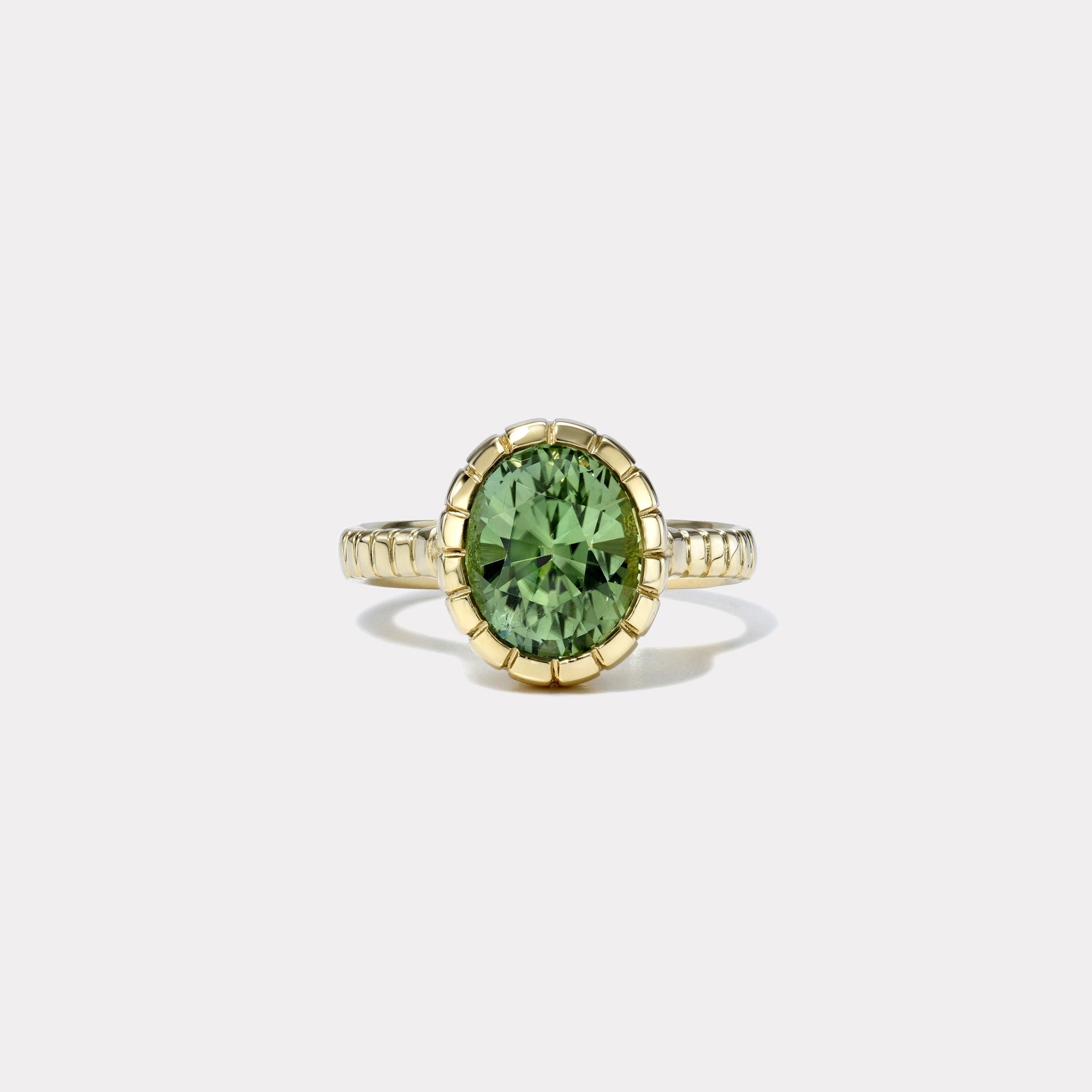retrouvai 4.60ct Oval Mint Green Tourmaline Heirloom Bezel Ring