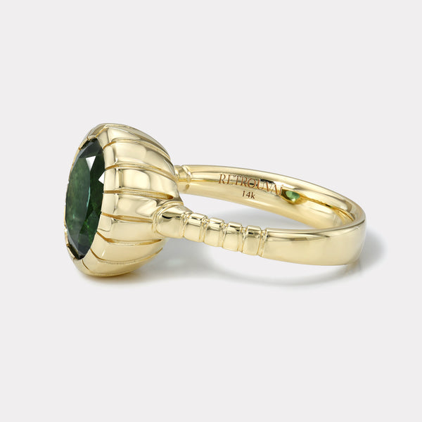 Retrouvai 4.6ct Oval Green Tourmaline Heirloom Bezel Ring