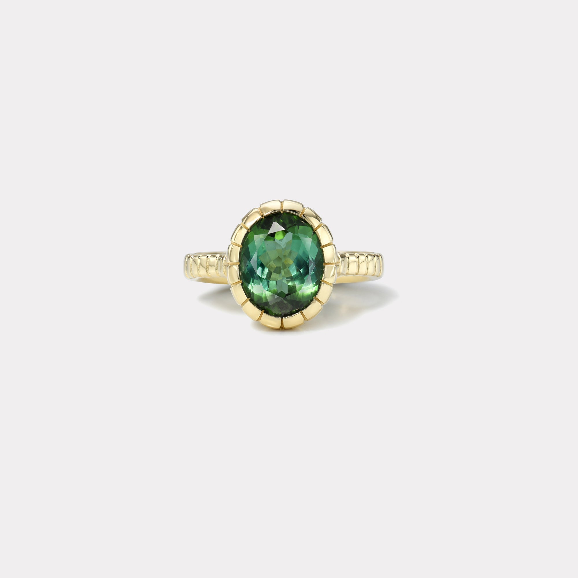 retrouvai 4.6ct Oval Green Tourmaline Heirloom Bezel Ring