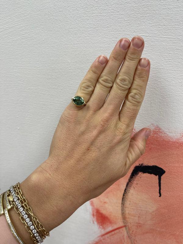 Retrouvai 4.71ct Marquise Shaped Green Tourmaline Heirloom Bezel Ring