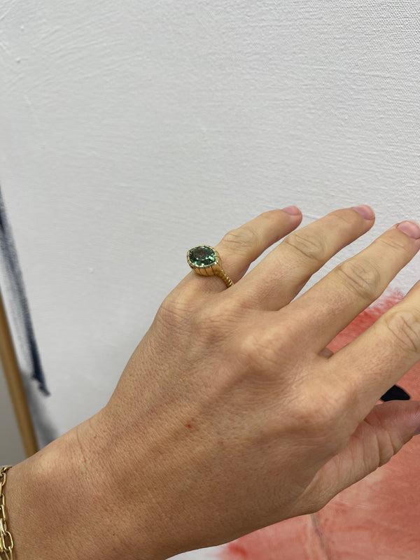 Retrouvai 4.71ct Marquise Shaped Green Tourmaline Heirloom Bezel Ring