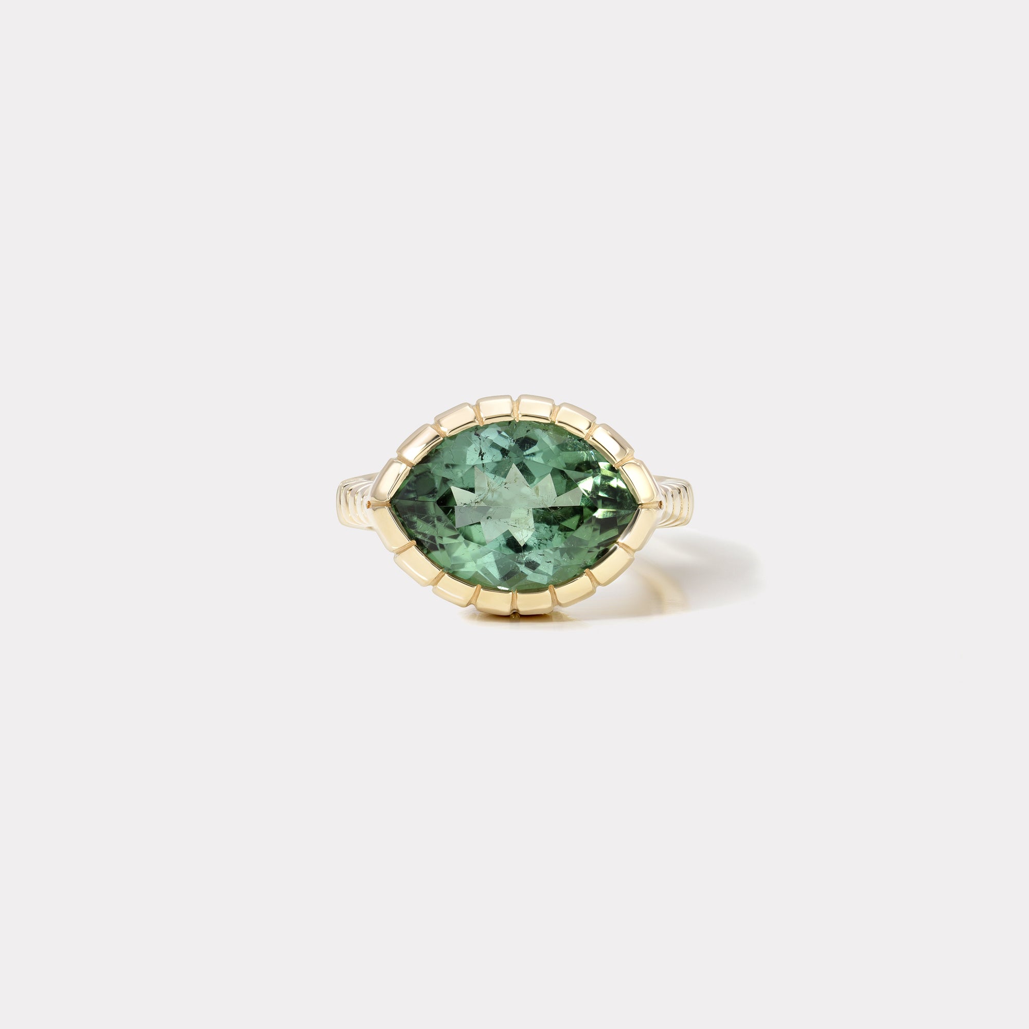 retrouvai 4.71ct Marquise Shaped Green Tourmaline Heirloom Bezel Ring