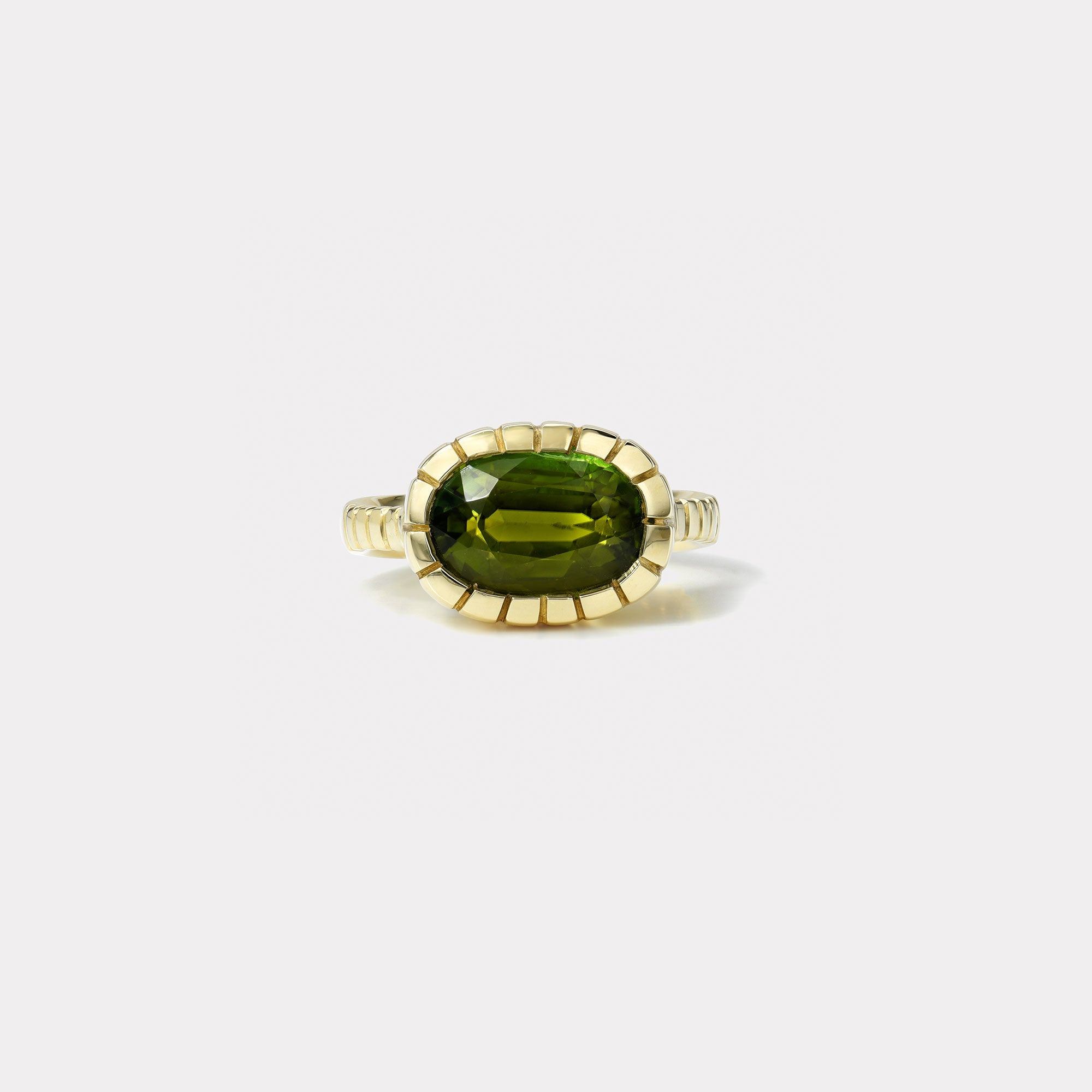 retrouvai 4.71ct Oval Green Tourmaline Heirloom Bezel Ring
