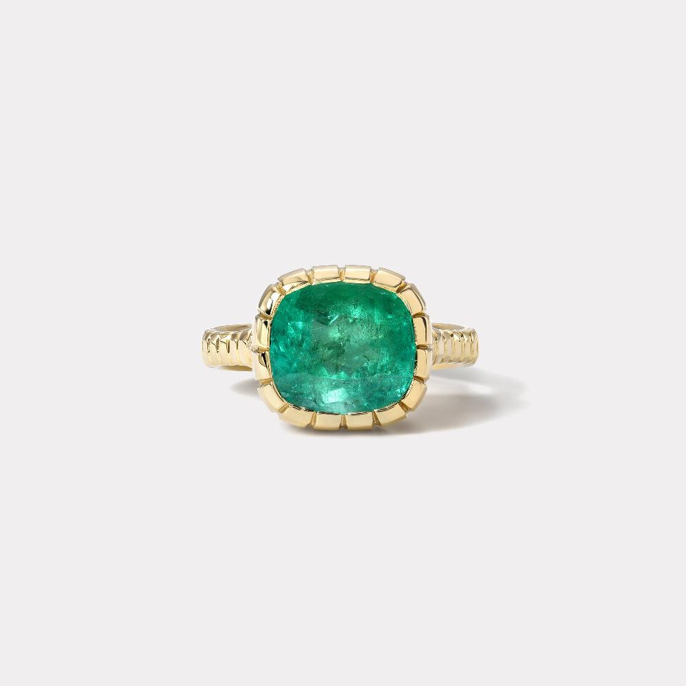 retrouvai 4.73ct Cushion Emerald Heirloom Bezel Ring