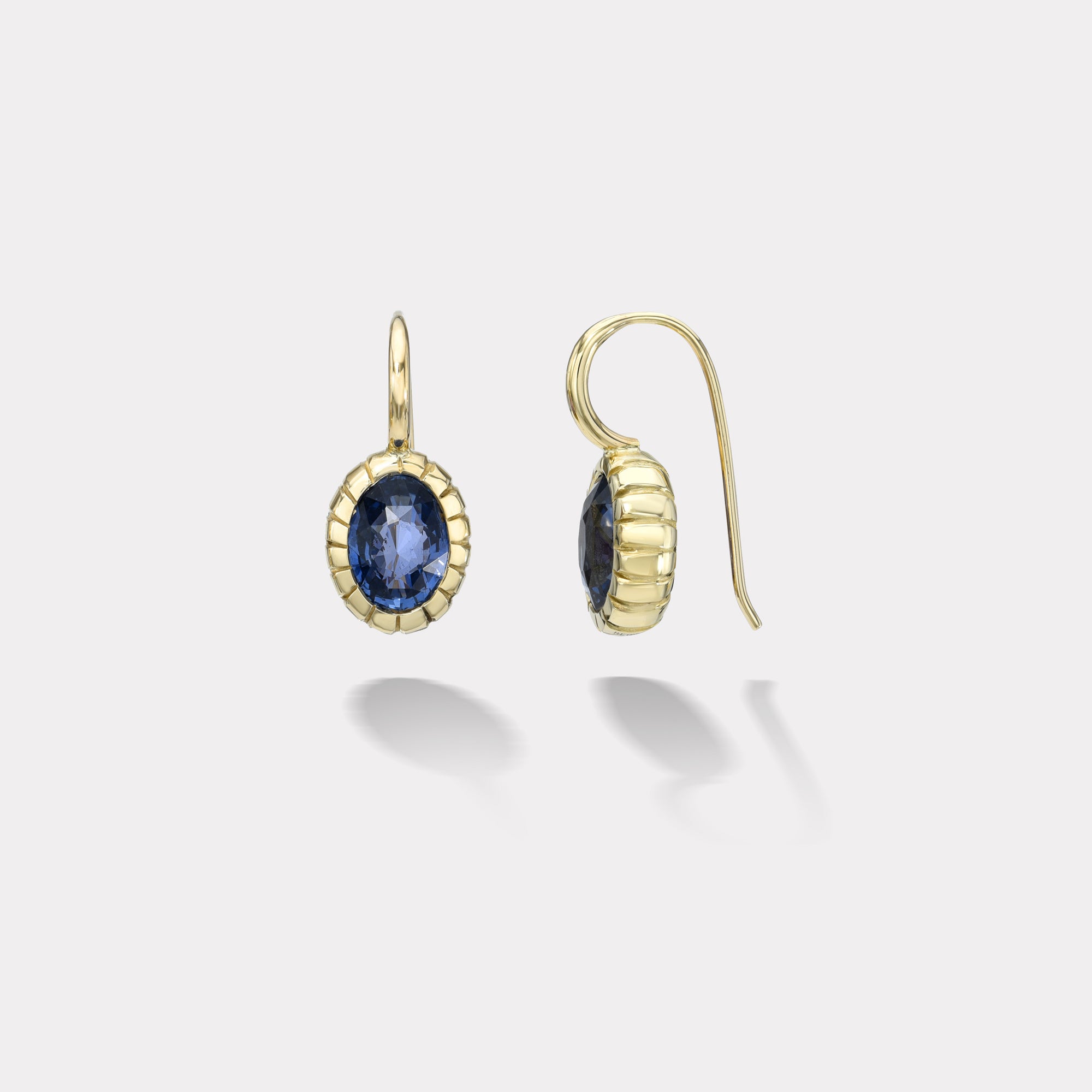 retrouvai 4.73ct Oval Blue Sapphire Heirloom Bezel Earrings