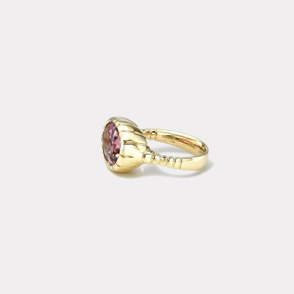 Retrouvai 4.7ct Oval Pink Tourmaline Heirloom Bezel Ring