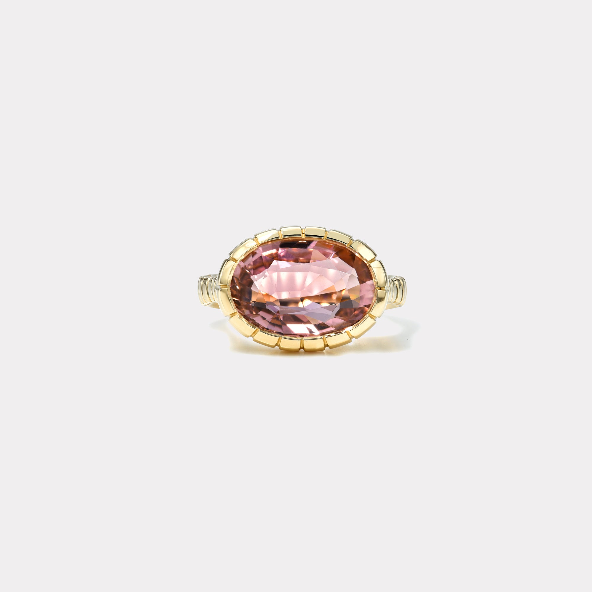 retrouvai 4.7ct Oval Pink Tourmaline Heirloom Bezel Ring