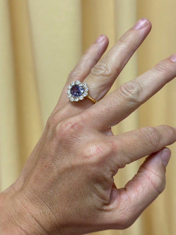 Retrouvai 4.7ct Purple Sapphire Heart And Diamond Heirloom Bezel Ring