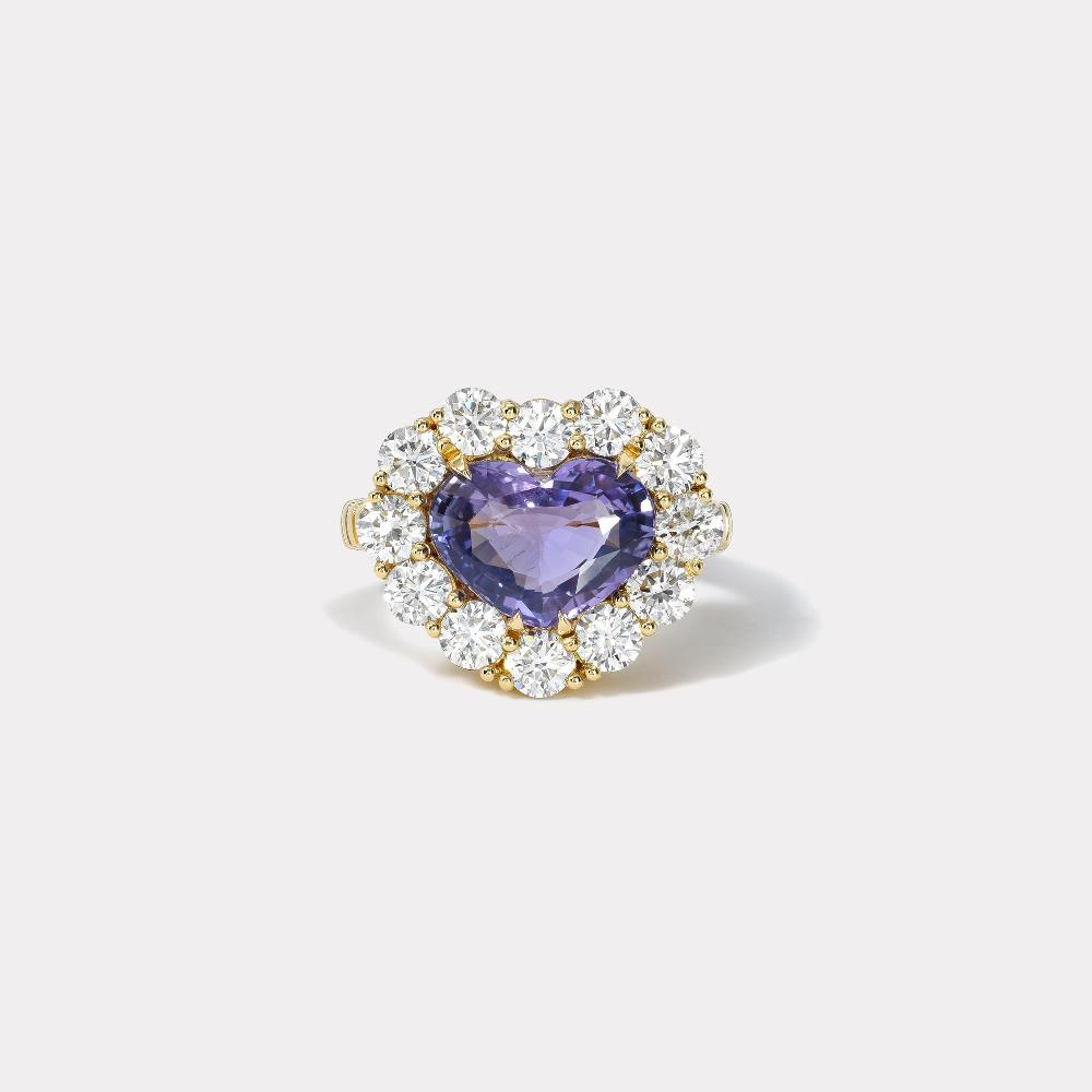 retrouvai 4.7ct Purple Sapphire Heart and Diamond Heirloom Bezel Ring