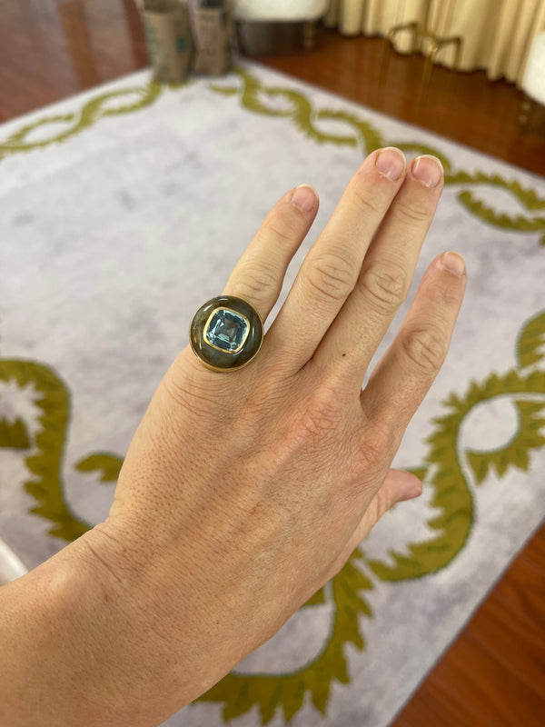 Retrouvai 4.87ct Aquamarine In Hand Carved Labradorite Lollipop Ring