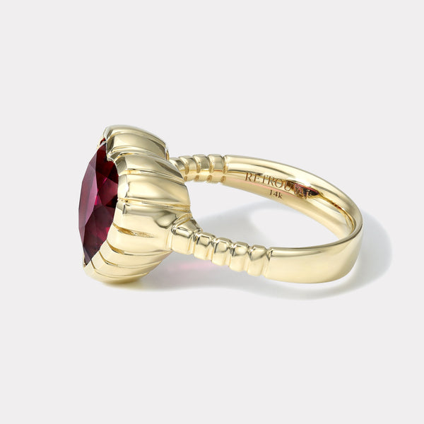 Retrouvai 4.92ct Heart Red Tourmaline Heirloom Bezel Ring