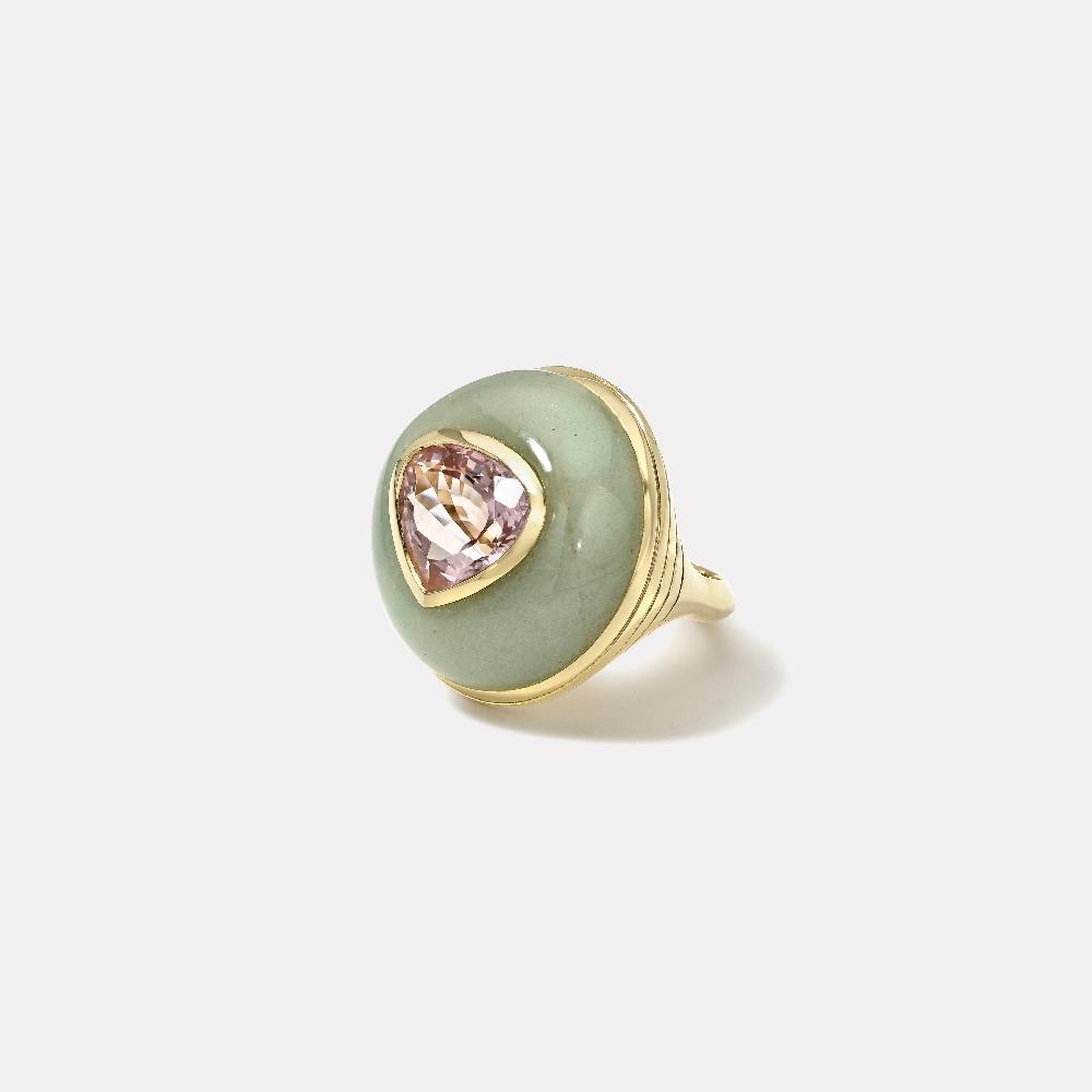 retrouvai 4.98ct Pear Morganite in Hand Carved Aventurine Classic Lollipop Ring