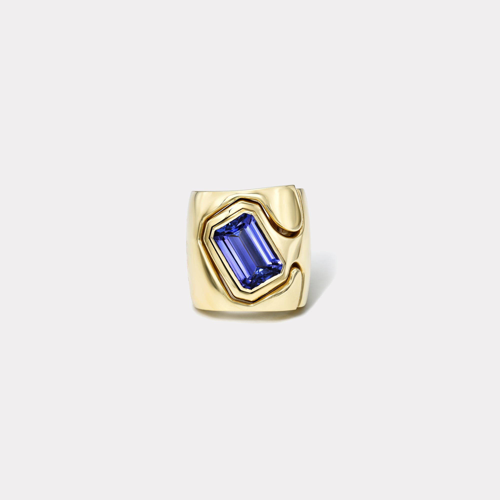retrouvai 4.9ct Emerald Cut Tanzanite Impetus Interlocking Puzzle Ring