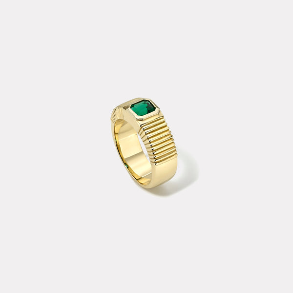 Retrouvai .40ct Emerald Cut Emerald Pleated Solitaire Band