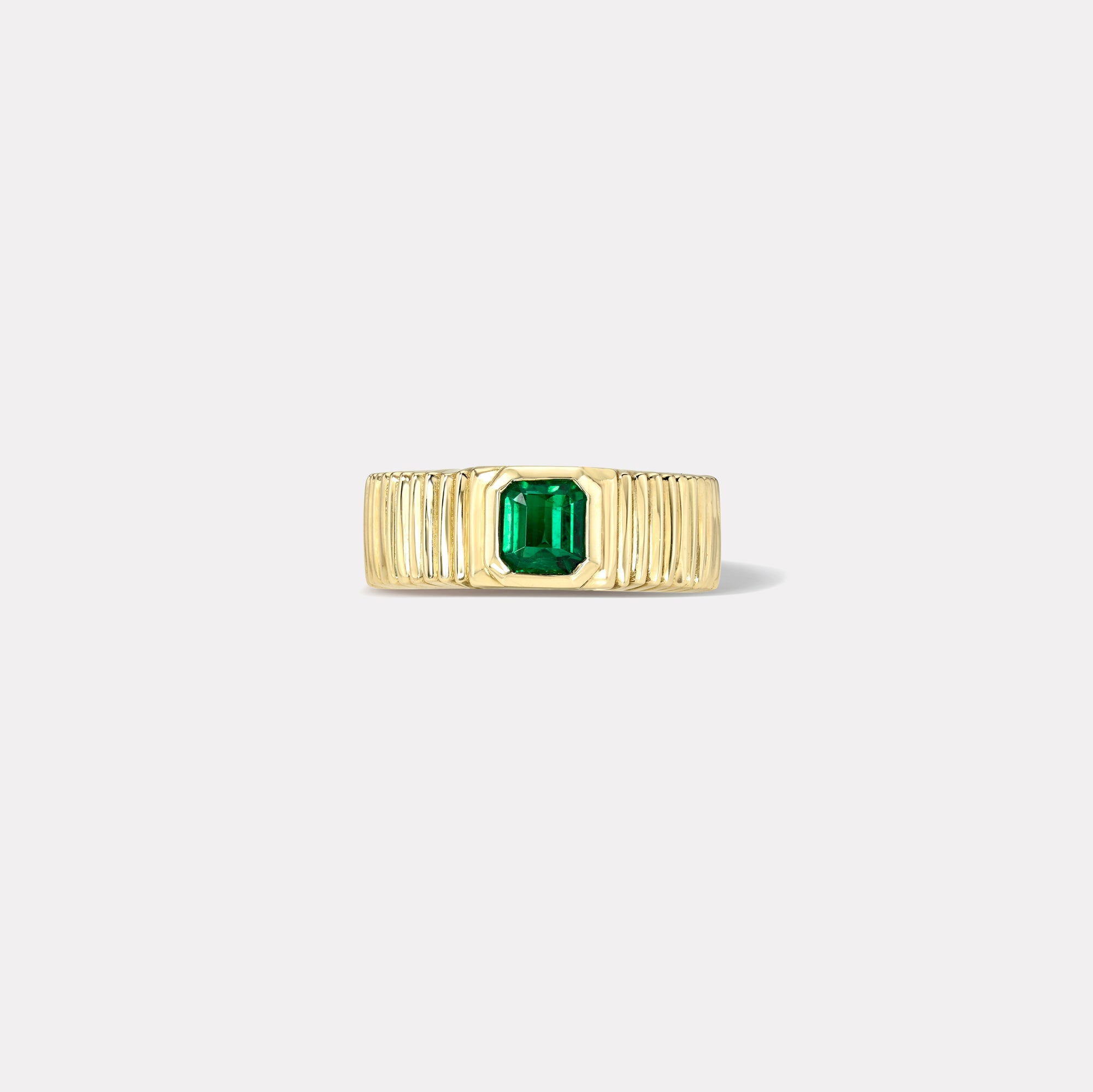 retrouvai .40ct Emerald Cut Emerald Pleated Solitaire Band