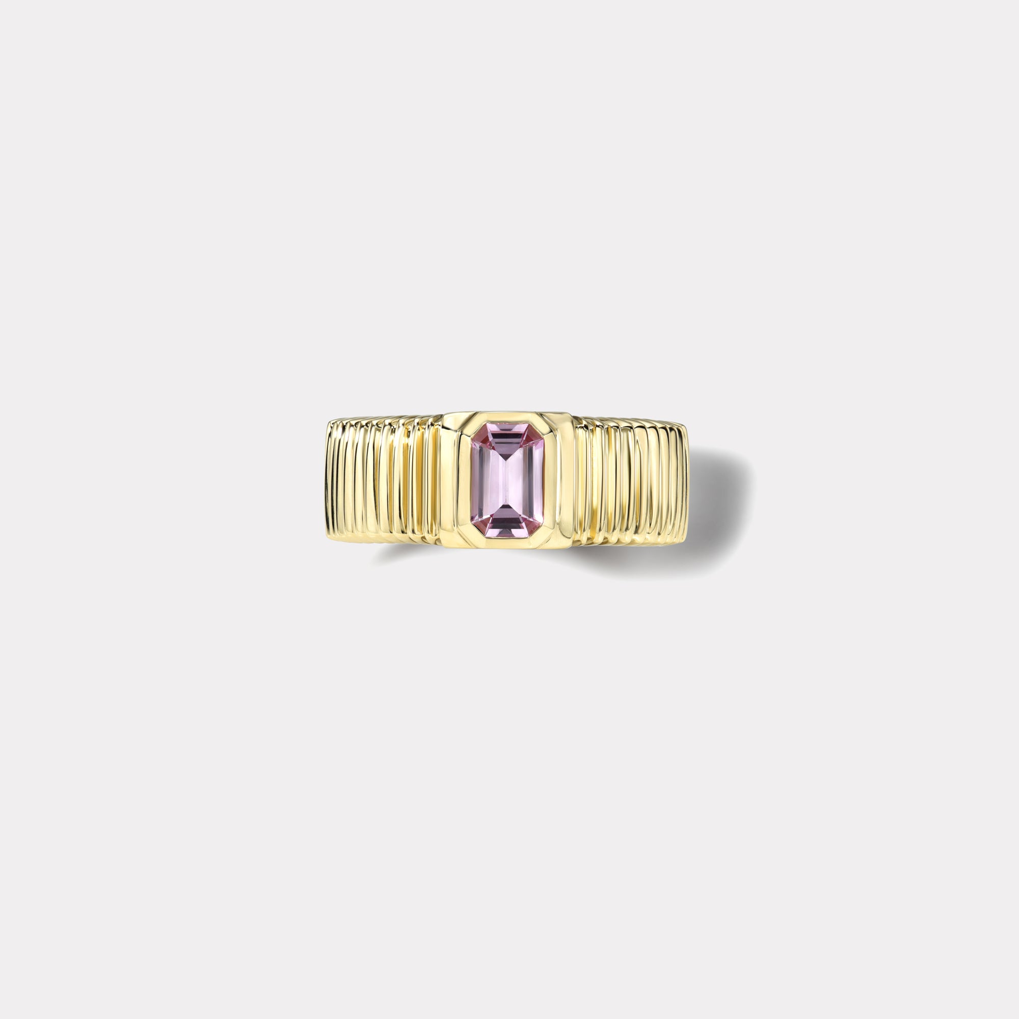 retrouvai .46ct Emerald Cut Pink Sapphire Pleated Solitaire Band