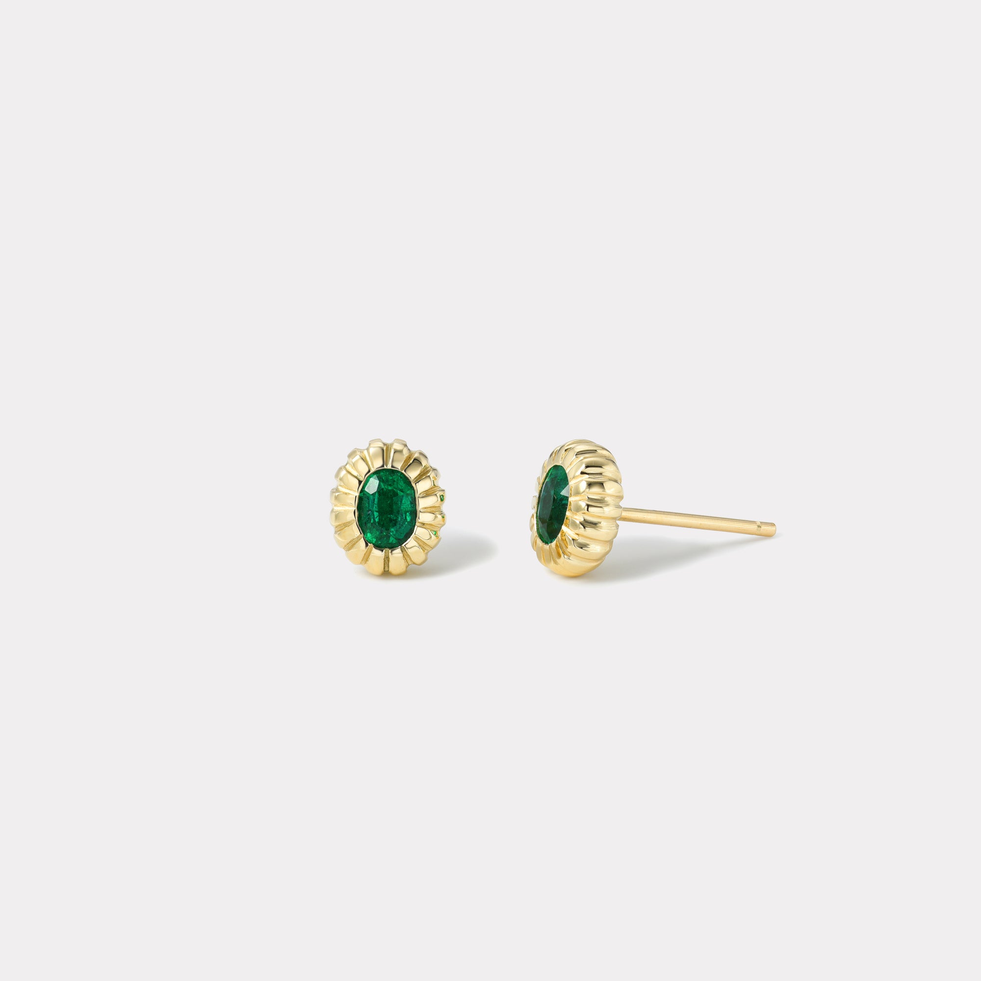 retrouvai .48ct Oval Emerald Heirloom Bezel Stud Earrings