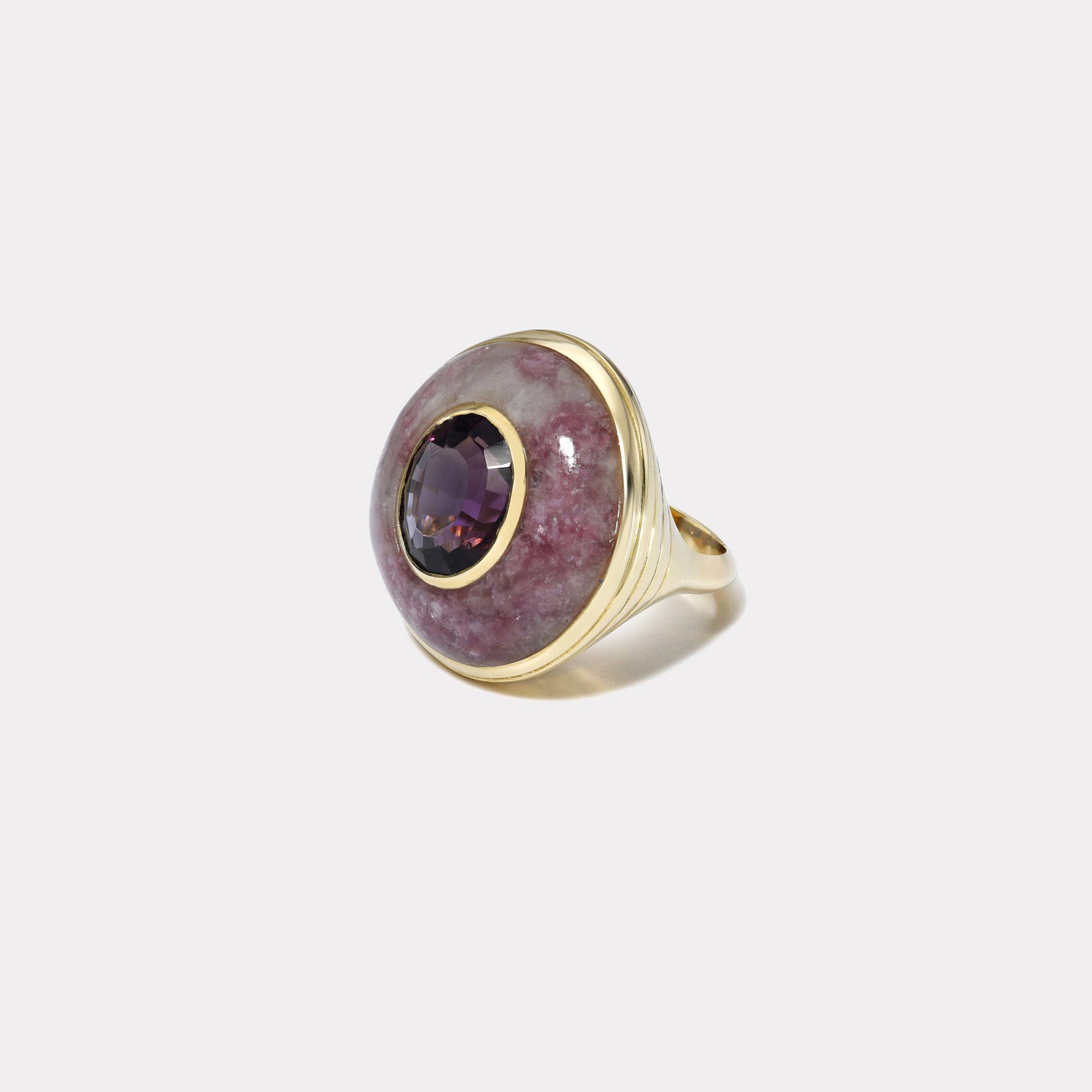 retrouvai 4ct Amethyst in Hand Carved Lepidolite Lollipop Ring