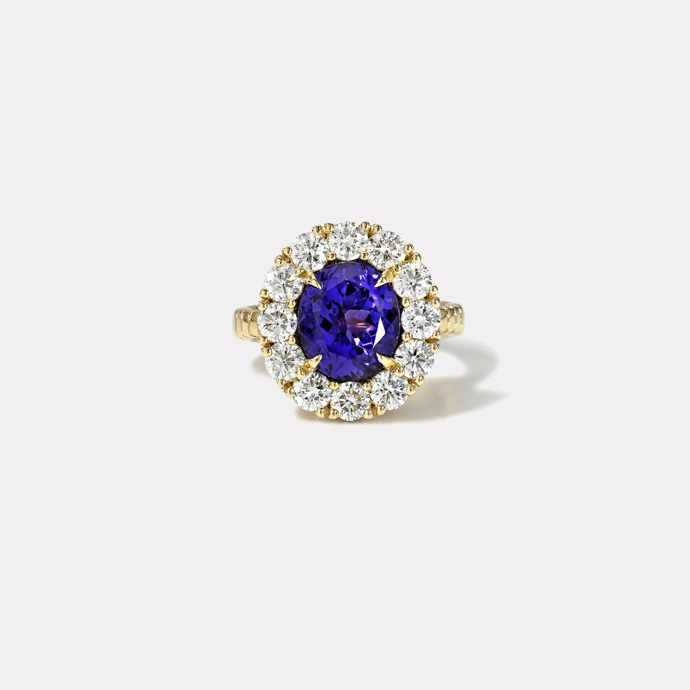 retrouvai 5.02ct Oval Tanzanite Diamond Heirloom Bezel Ring