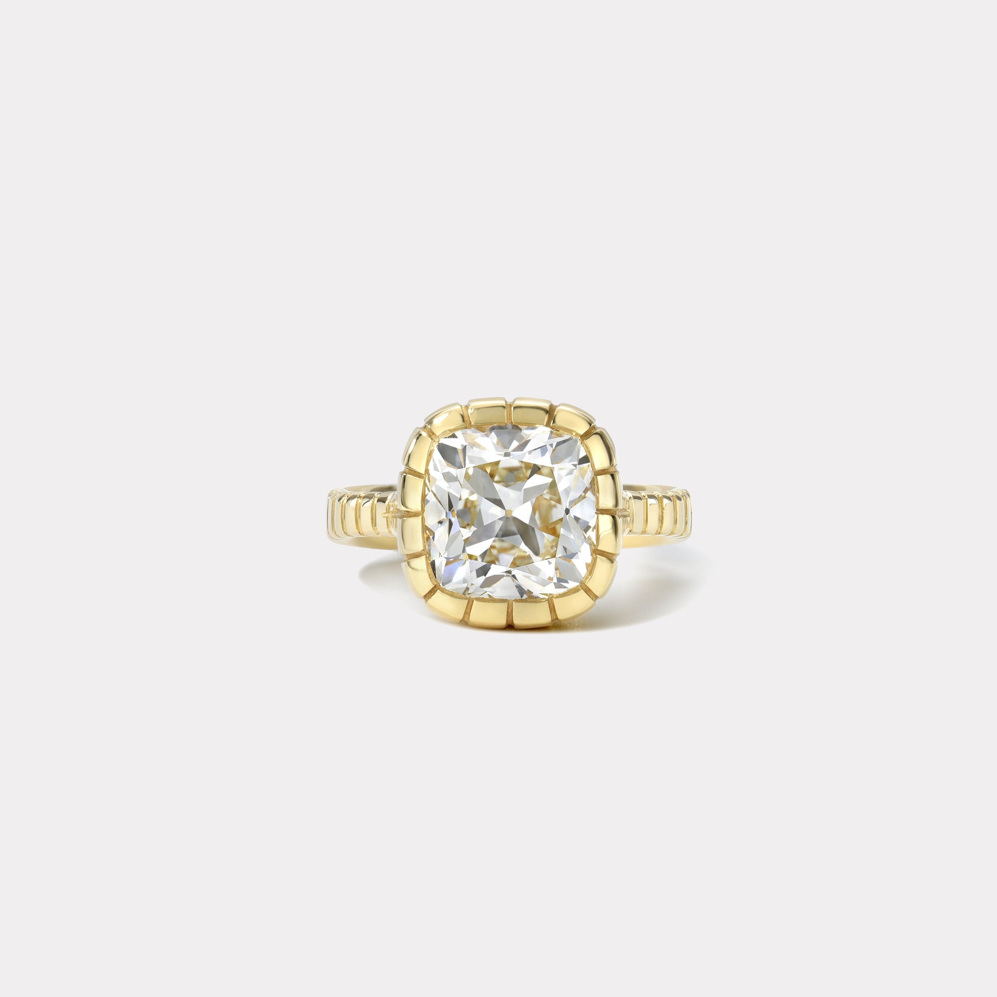 retrouvai 5.03ct GIA Cushion Brilliant Diamond Heirloom Bezel Ring