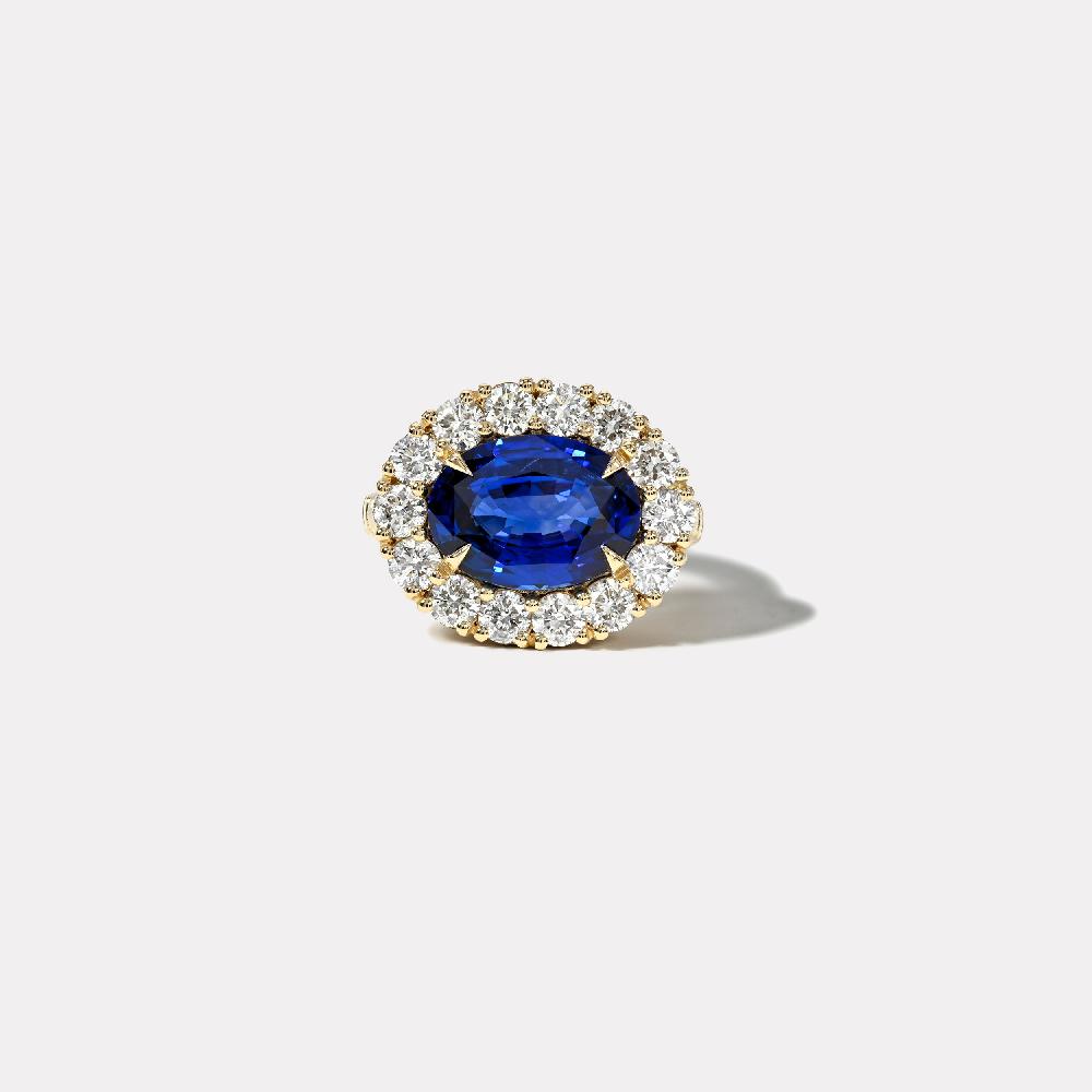 retrouvai 5.04ct Oval Blue Sapphire Diamond Heirloom Bezel Ring