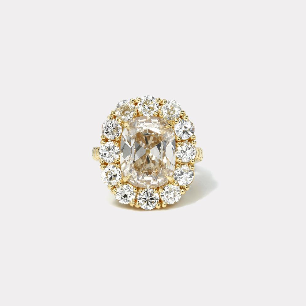 retrouvai 5.14ct Antique Cushion Diamond Heirloom Bezel Ring