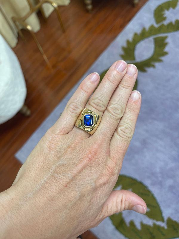 Retrouvai 5.18ct GIA Blue Sapphire Impetus Interlocking Puzzle Ring