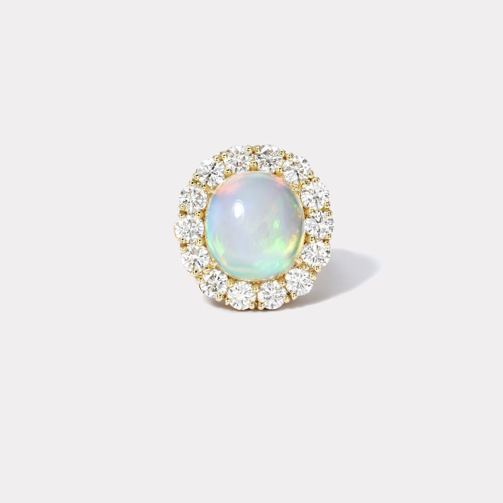 retrouvai 5.18ct Opal Cabochon Diamond Heirloom Bezel Ring