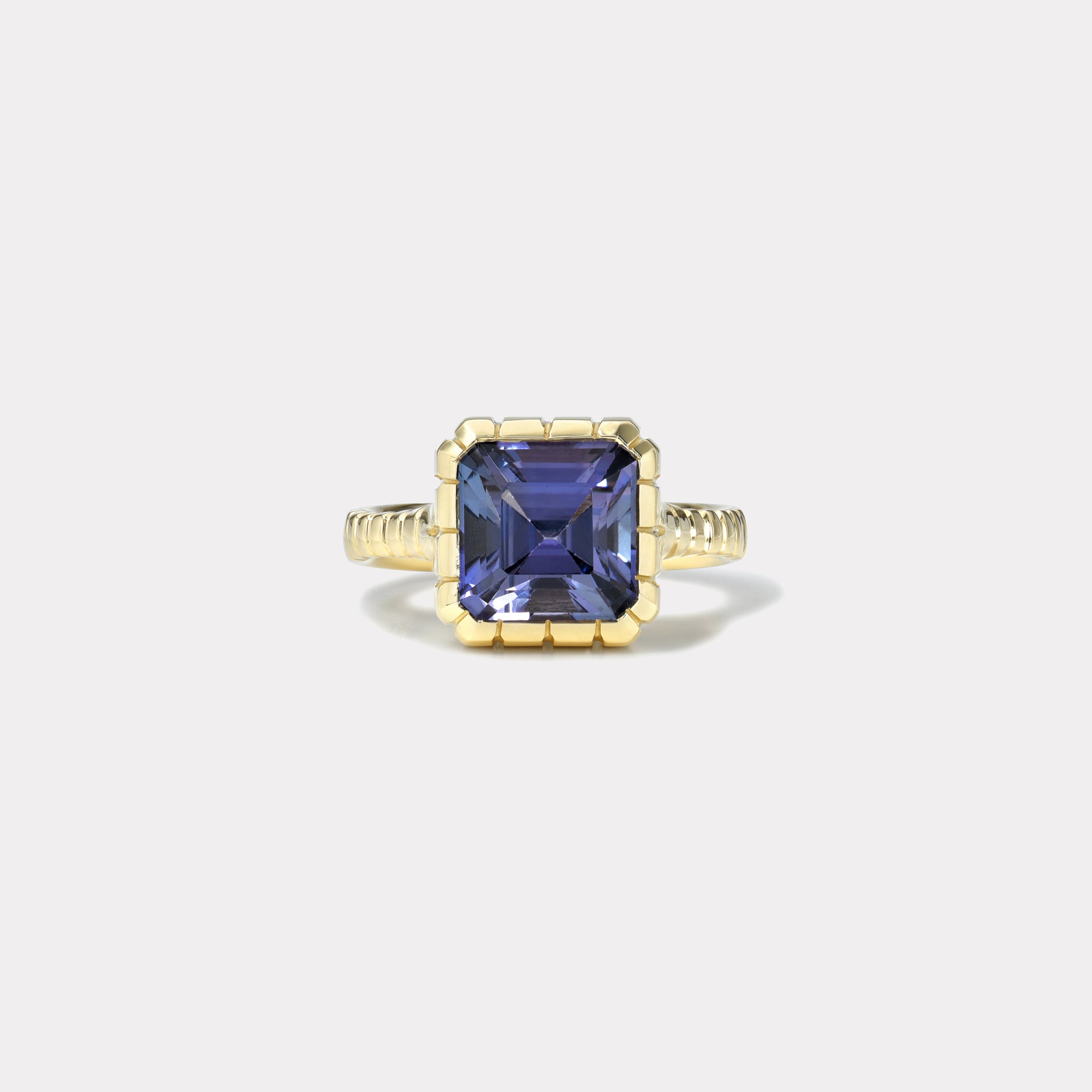 retrouvai 5.1ct Square Emerald Cut Tanzanite Heirloom Bezel Ring