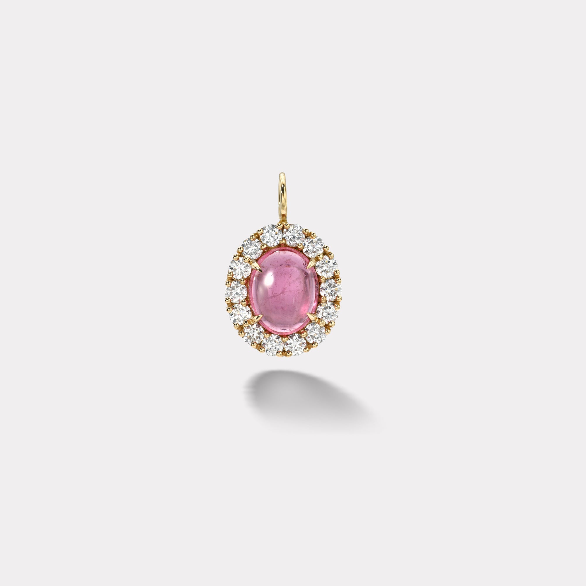 retrouvai 5.33ct Oval Cabochon Pink Tourmaline Diamond Heirloom Bezel Charm