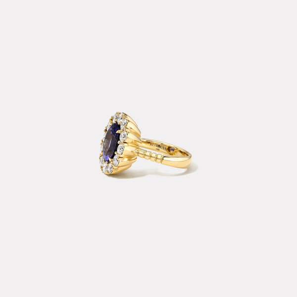 Retrouvai 5.45ct Oval Tanzanite Diamond Heirloom Bezel Ring