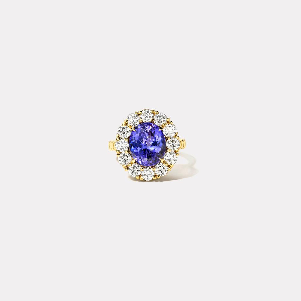 retrouvai 5.45ct Oval Tanzanite Diamond Heirloom Bezel Ring