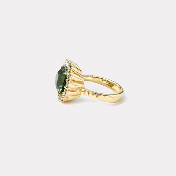 Retrouvai 5.67ct Green Tourmaline And Diamond Heirloom Bezel Ring