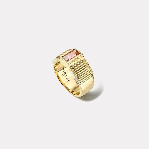 Retrouvai .54ct Baguette Pink Topaz Pleated Solitaire Band