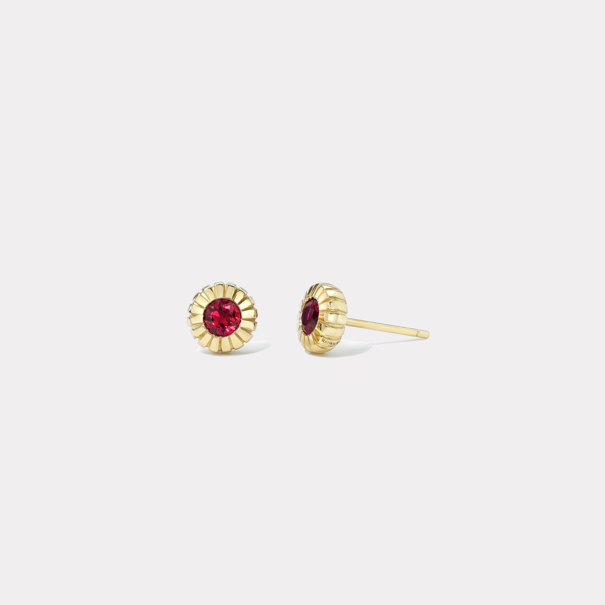 retrouvai .5ct Round Ruby Heirloom Bezel Stud Earrings