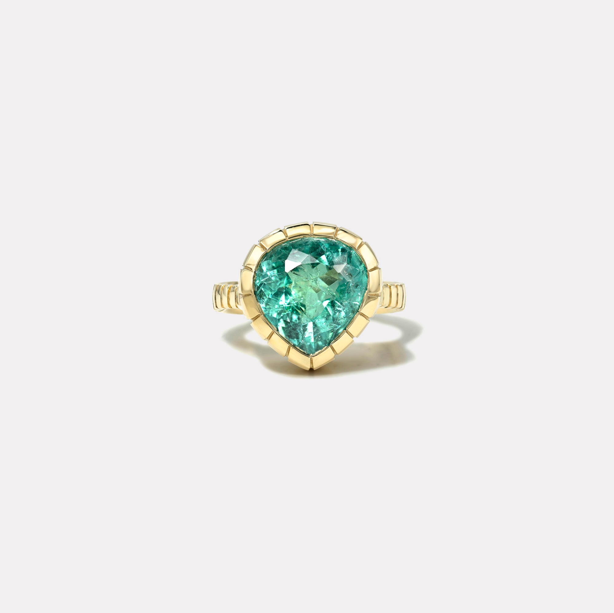 retrouvai 6.02ct Pear Blue Tourmaline Heirloom Bezel Ring