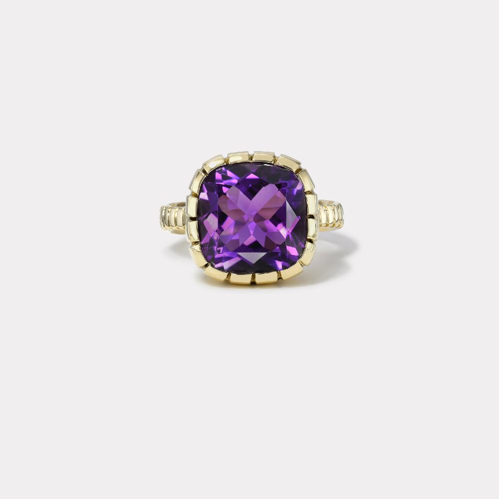 retrouvai 6.10ct Amethyst Cushion Heirloom Bezel Ring