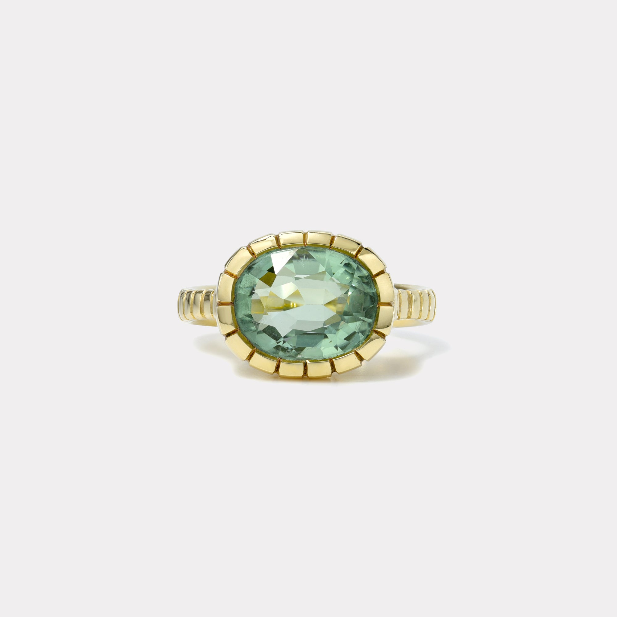 retrouvai 6.15ct Oval Green Tourmaline Heirloom Bezel Ring