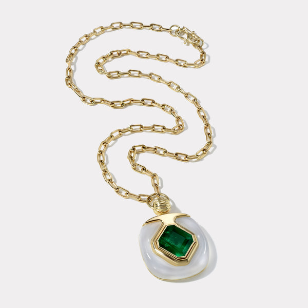 Retrouvai 6.16ct Emerald In Chalcedony Impetus Pendant