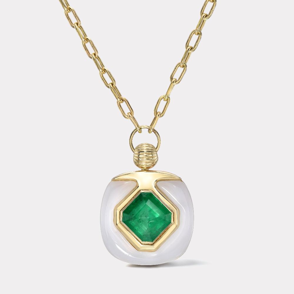 retrouvai 6.16ct Emerald in Chalcedony Impetus Pendant