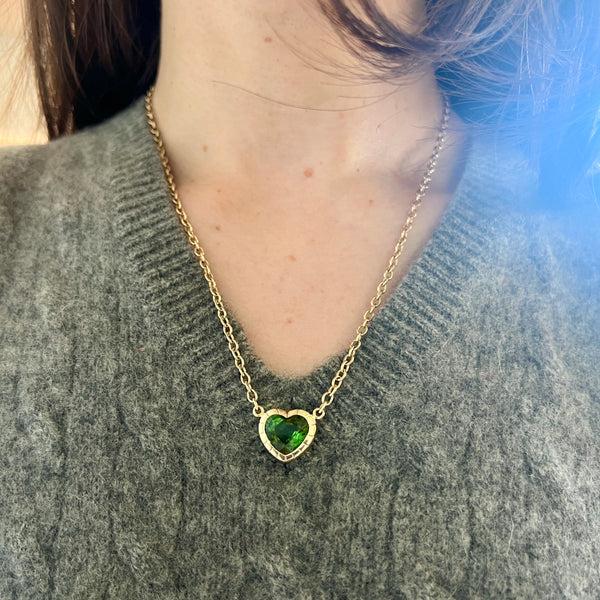 Retrouvai 6.16ct Heart Green Tourmaline Heirloom Bezel Pendant