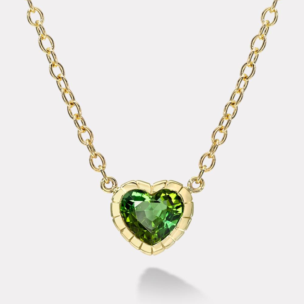 retrouvai 6.16ct Heart Green Tourmaline Heirloom Bezel Pendant