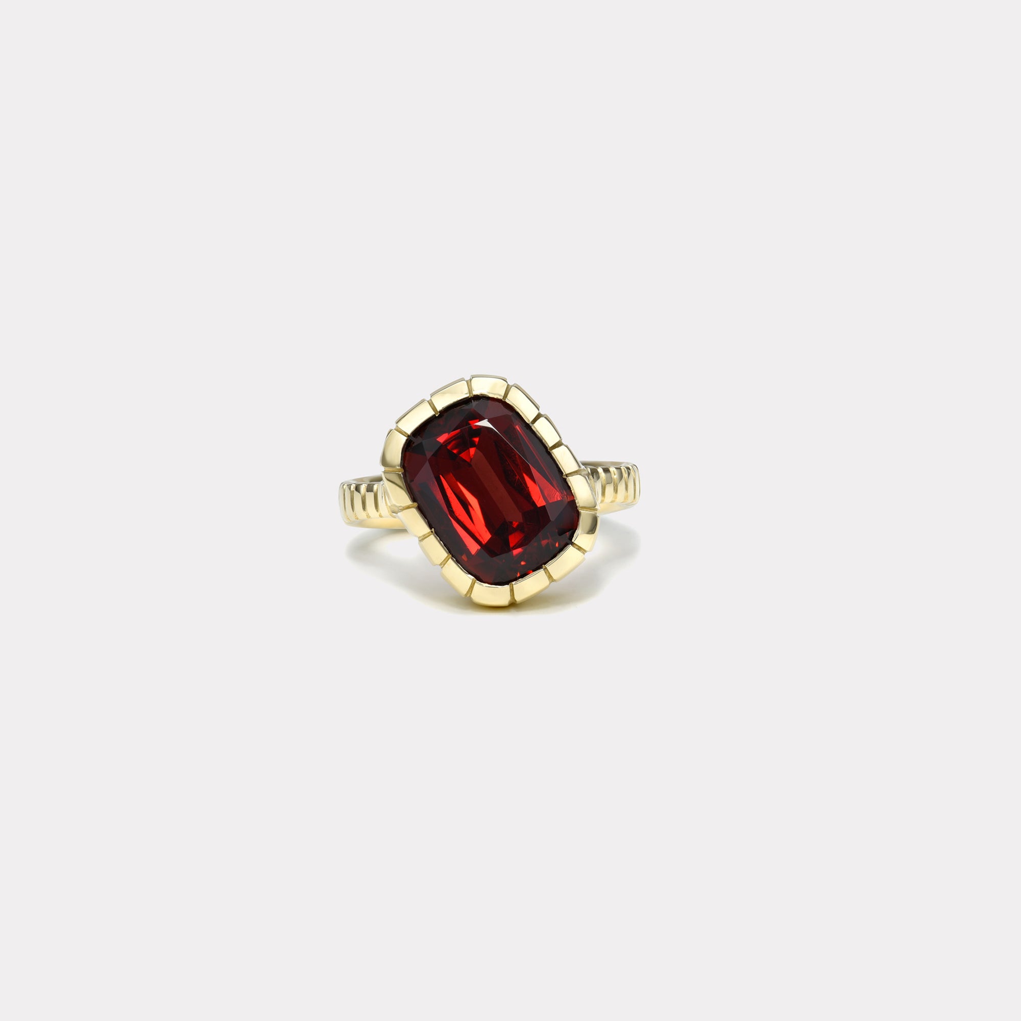 retrouvai 6.16ct Tilted Step-cut Cushion Garnet Heirloom Bezel Ring