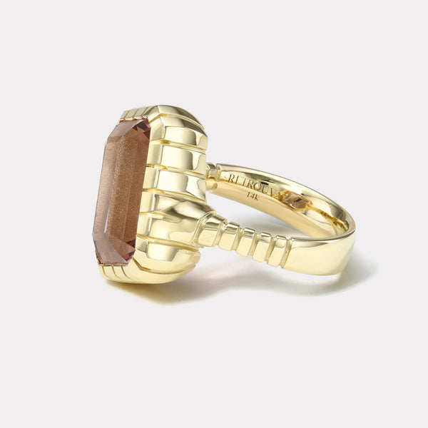 Retrouvai 6.1ct Tilted Emerald Cut Pink Tourmaline Heirloom Bezel Ring