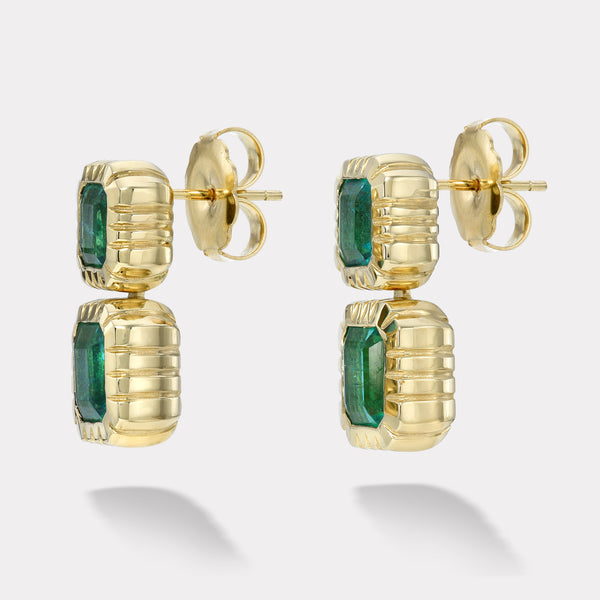 Retrouvai 6.32ct Double Stone Emerald Heirloom Bezel Stud Earrings