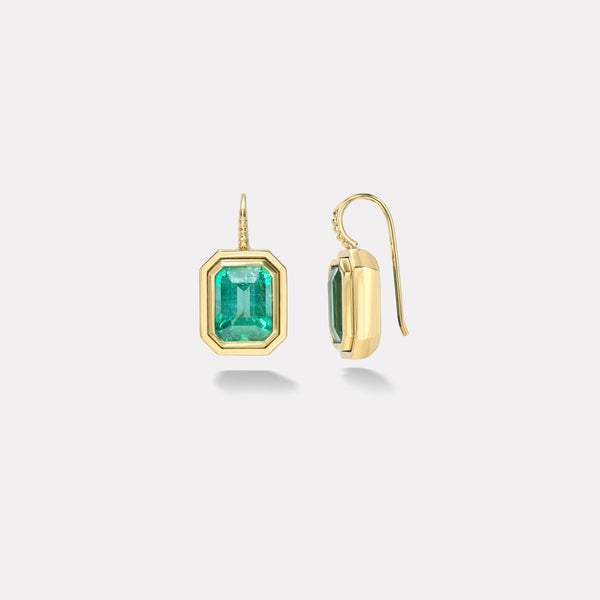 Retrouvai 6.33ct Emerald Cut Emerald Bounce Earrings