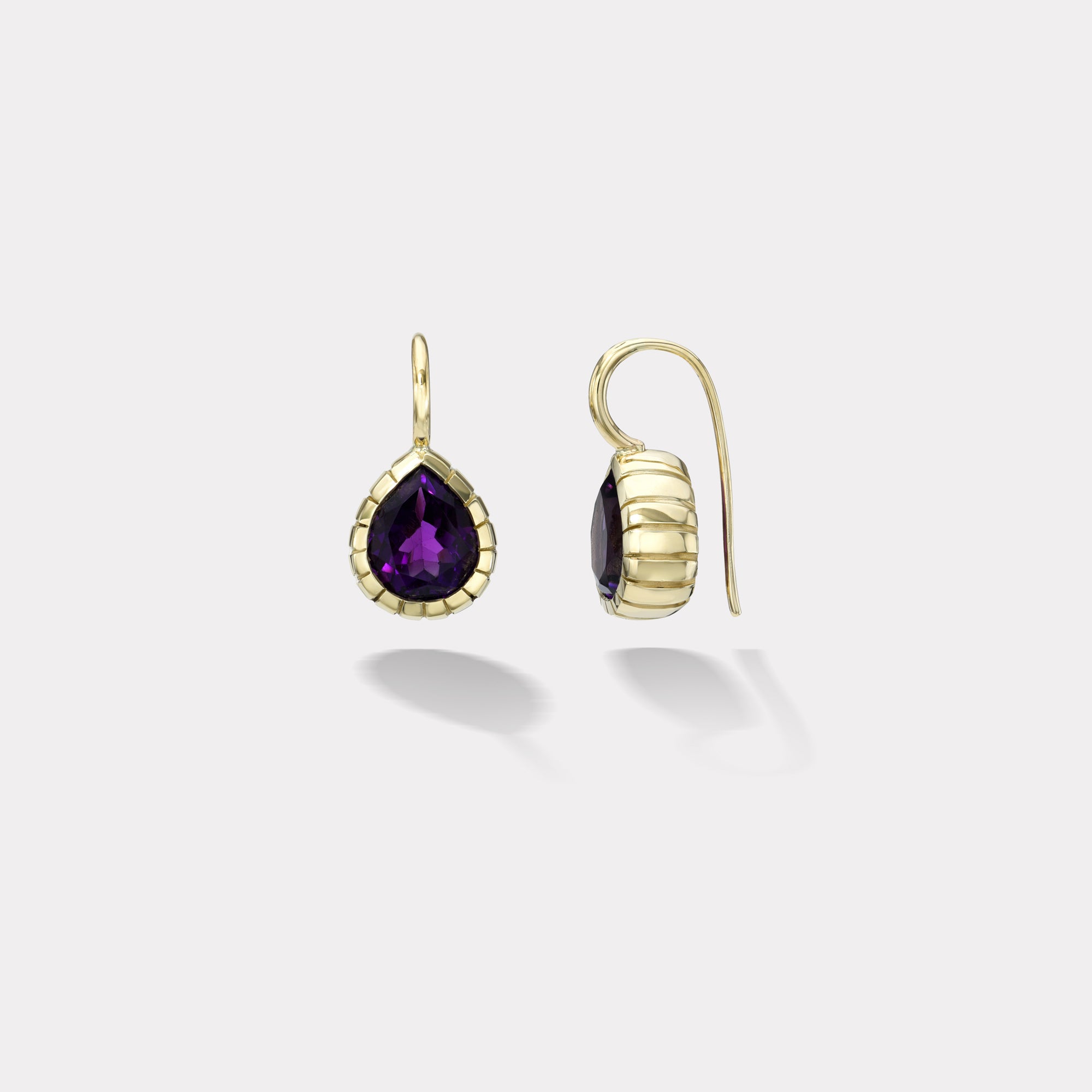 retrouvai 6.36ct Pear Shaped Amethyst Heirloom Bezel Earrings
