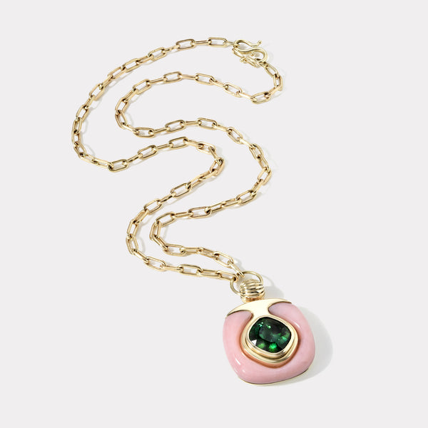 Retrouvai 6.3ct Green Tourmaline In Pink Opal Impetus Pendant