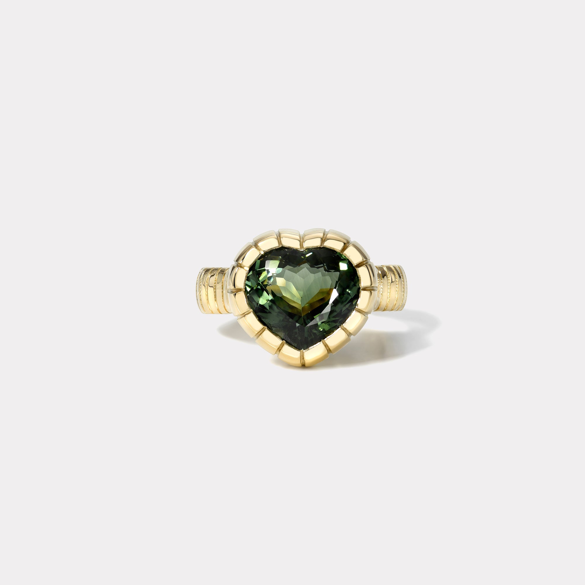 retrouvai 6.5ct Heart Green Tourmaline Heirloom Bezel Ring
