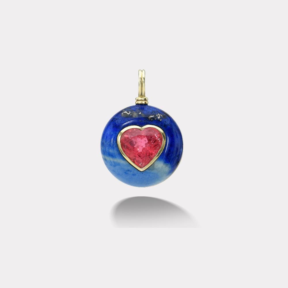retrouvai 6.60ct Heart Pink Tourmaline in Lapis Lollipop Charm